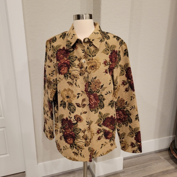 LEMON GRASS STUDIO Vintage Tapestry Floral Print Jacket Size Medium - Picture 1 of 14